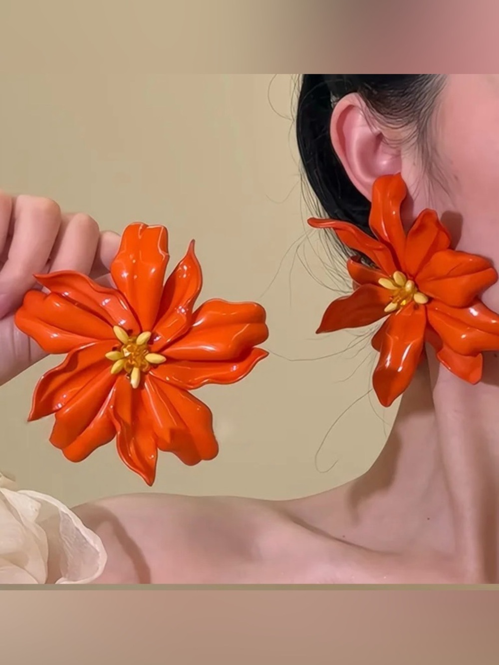 Bold Orange Floral Earrings